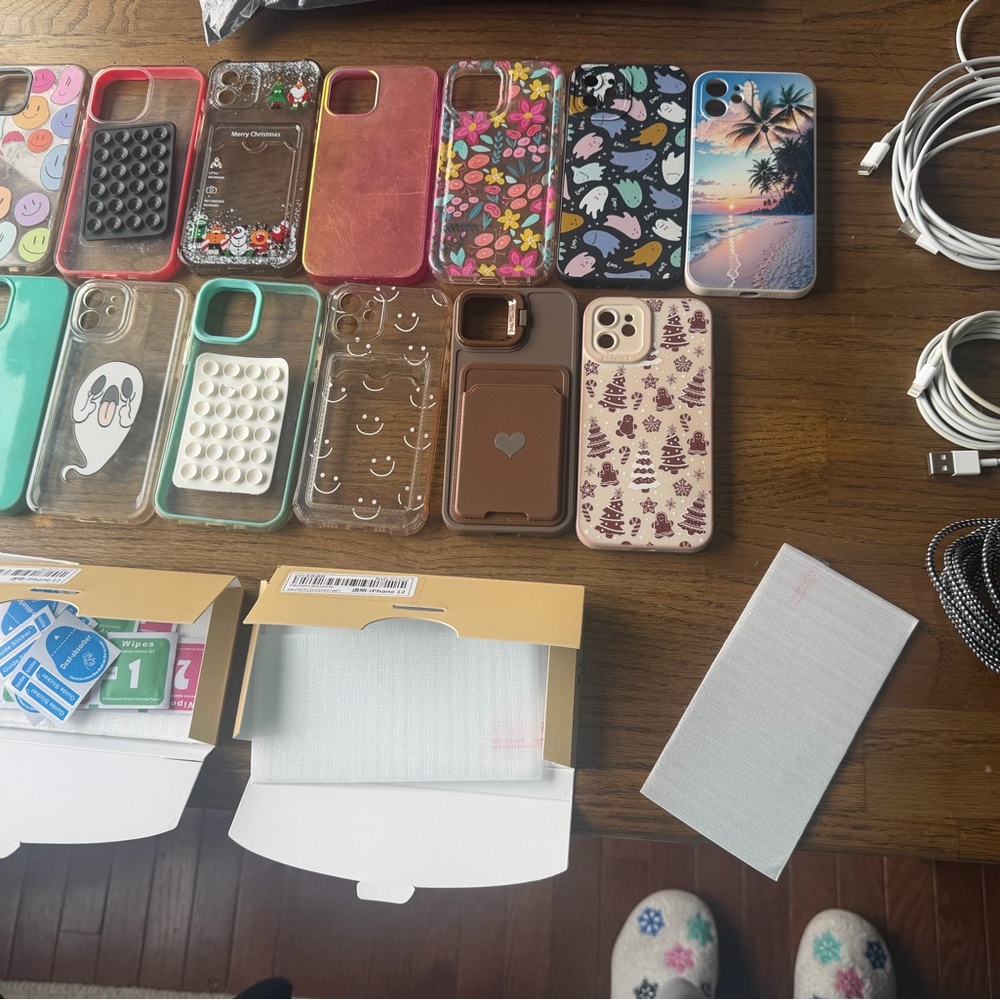 iPhone 12/12 Pro cases, screen protectors and charging cords.